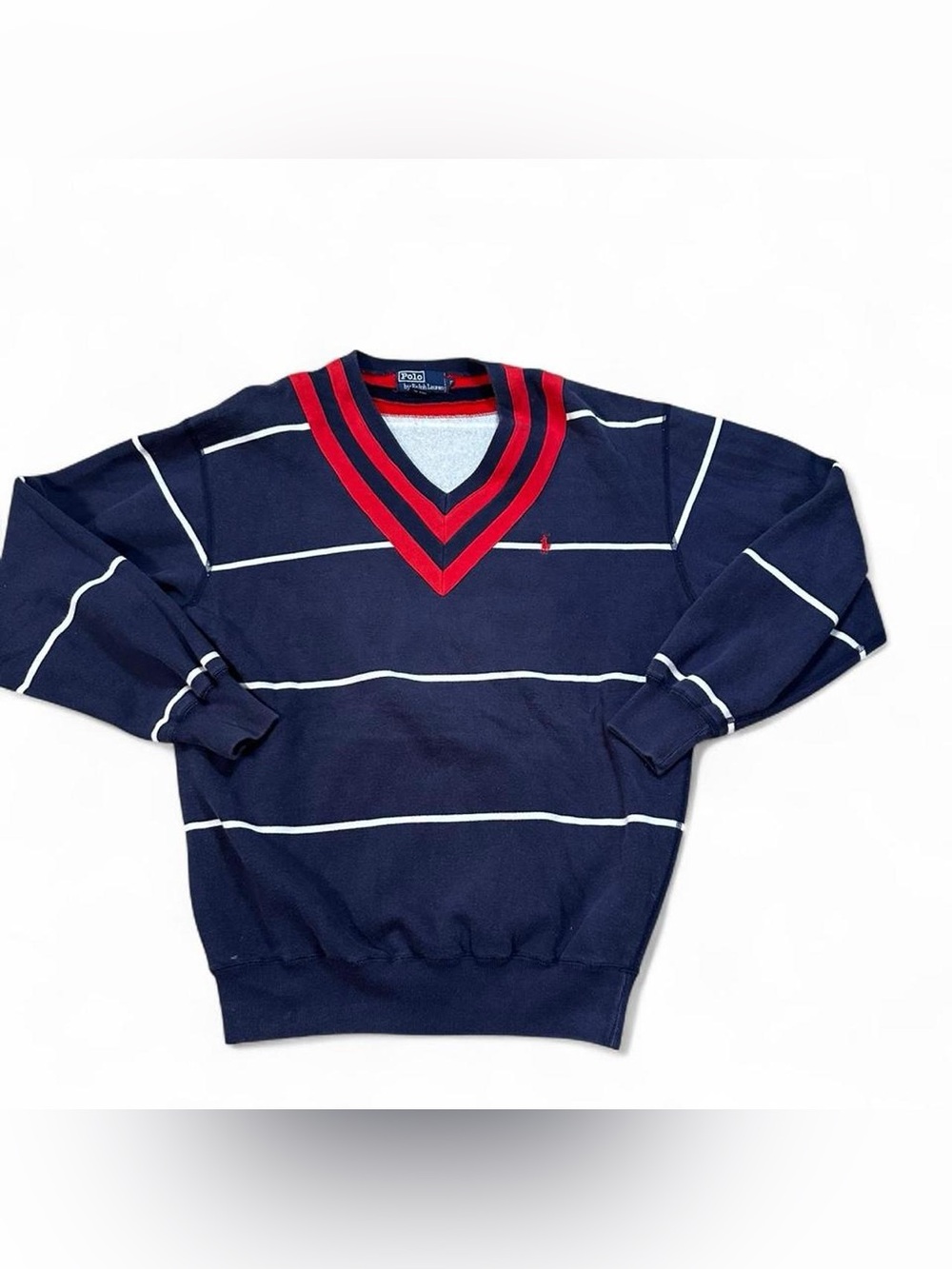 Polo Ralph Lauren Men’s Vintage Striped Cotton Blend V-Neck Sweatshirt Small